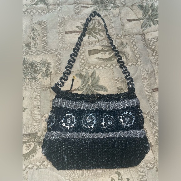 Handmade bag🖤Mexican bag woven purse shoulder bag bottle cap bag floral bag - Picture 3 of 14
